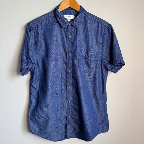 Urban Man Tropical Palm Men's Short Sleeve Cotton Blend Island Shirt‎ Navy M - Picture 1 of 13
